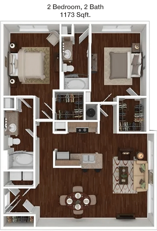 1,173 sq ft floorplan layout