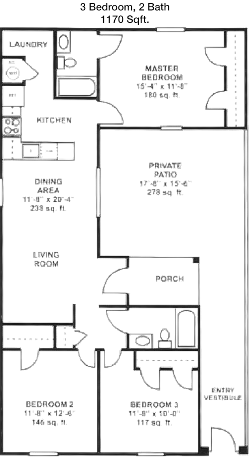 1,170 sq ft floorplan layout