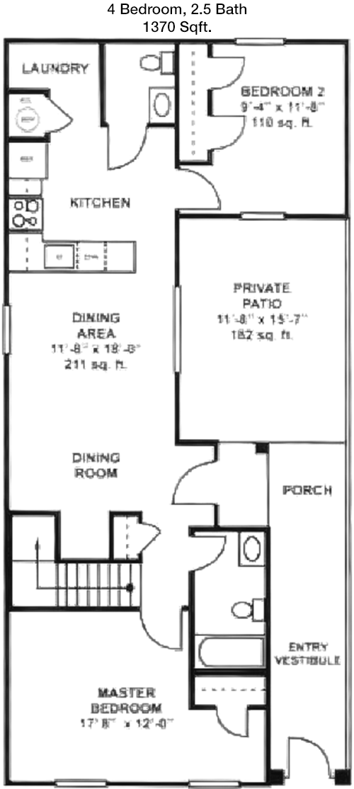 1,370 sq ft floorplan layout