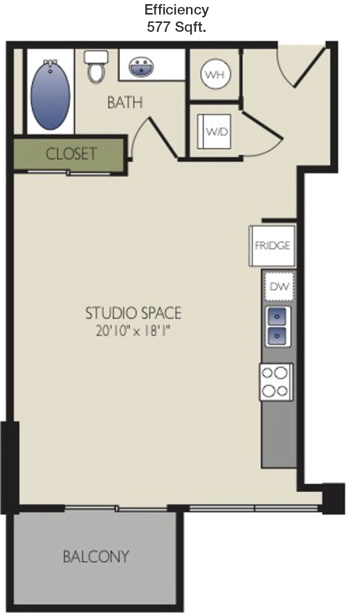 577 sq ft floorplan layout