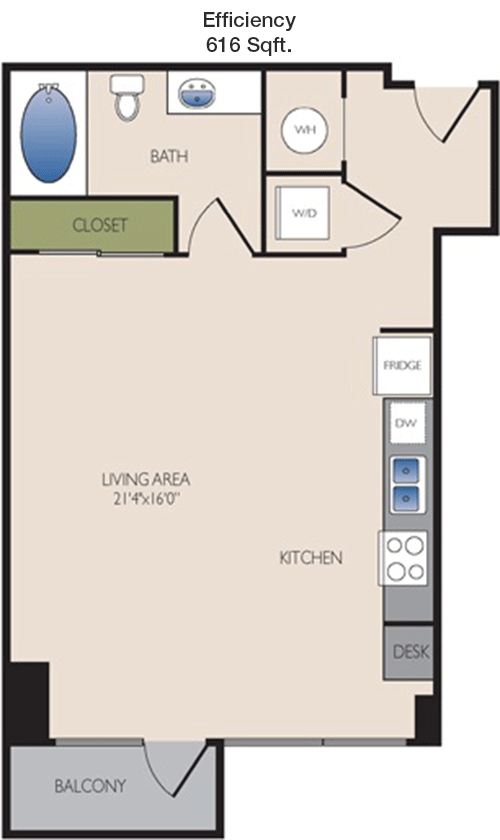 616 sq ft floorplan layout