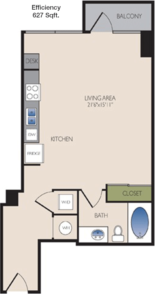 627 sq ft floorplan layout