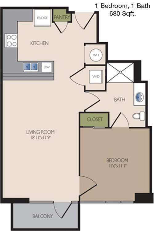 680 sq ft floorplan layout