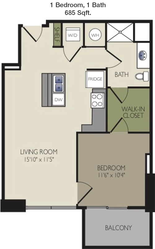 685 sq ft floorplan layout