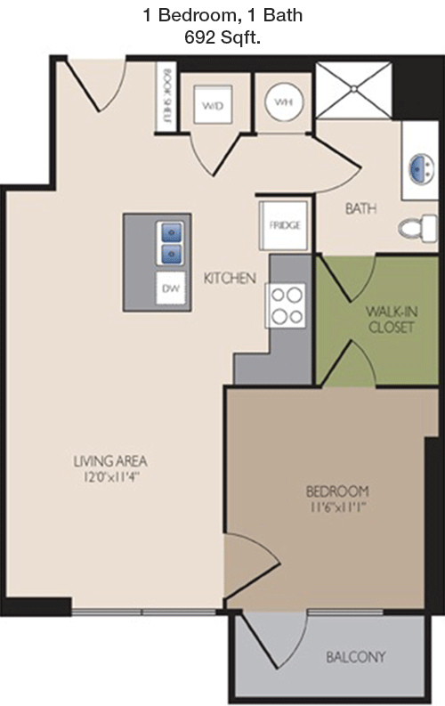 692 sq ft floorplan layout
