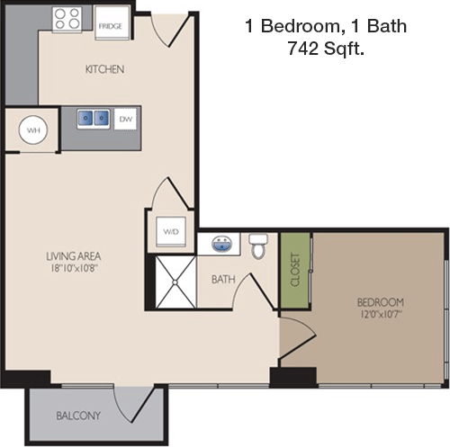 742 sq ft floorplan layout
