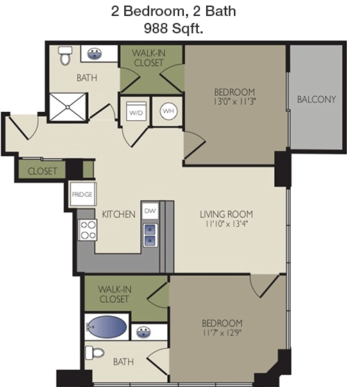 988 sq ft floorplan layout