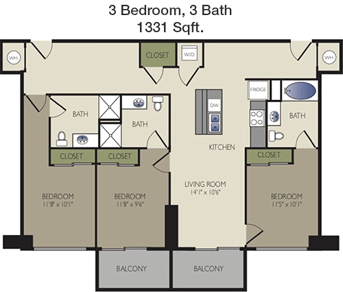 1,331 sq ft floorplan layout