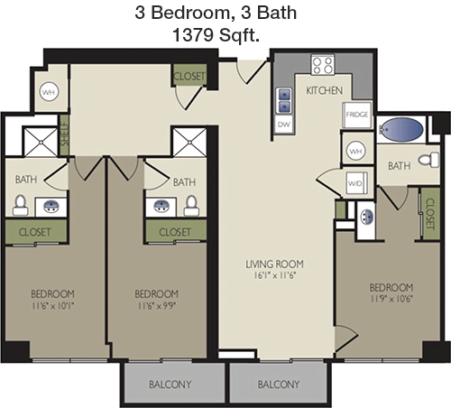 1,379 sq ft floorplan layout
