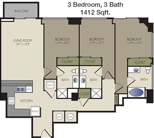 1,412 sq ft floorplan layout