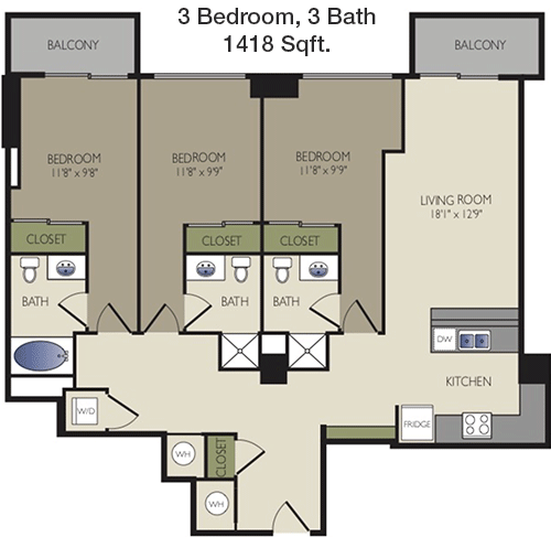 1,418 sq ft floorplan layout