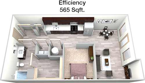 565 sq ft floorplan layout