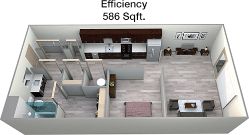 586 sq ft floorplan layout