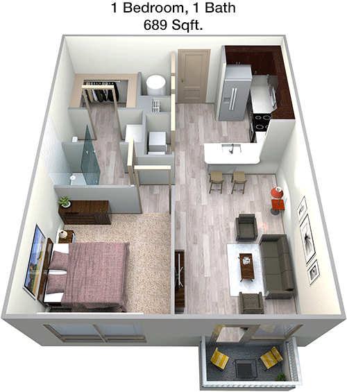 689 sq ft floorplan layout