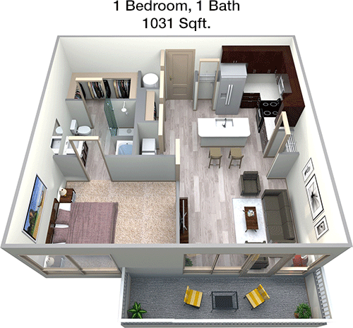 1,031 sq ft floorplan layout