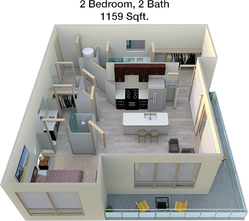 1,159 sq ft floorplan layout
