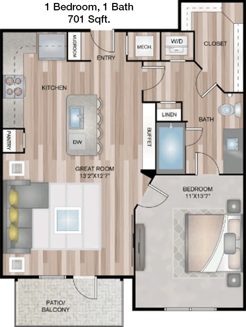 701 sq ft floorplan layout