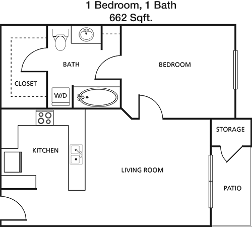 662 sq ft floorplan layout