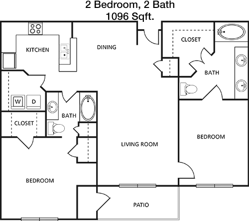 1,096 sq ft floorplan layout