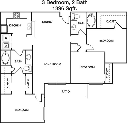 1,396 sq ft floorplan layout