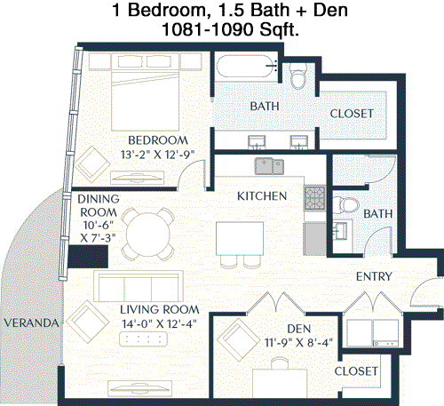 1,081 sq ft floorplan layout
