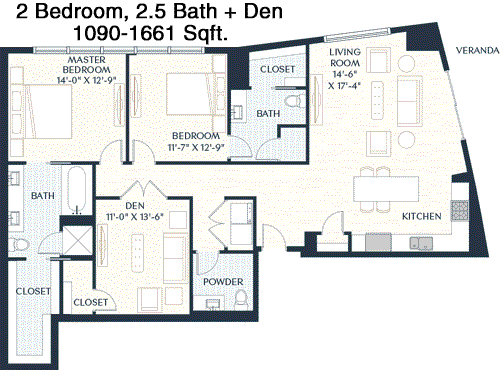 1,090 sq ft floorplan layout