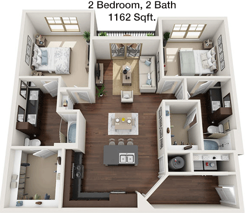 1,162 sq ft floorplan layout