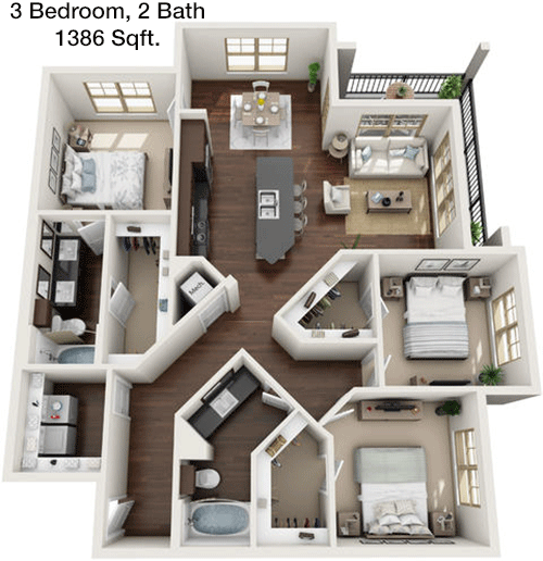 1,386 sq ft floorplan layout