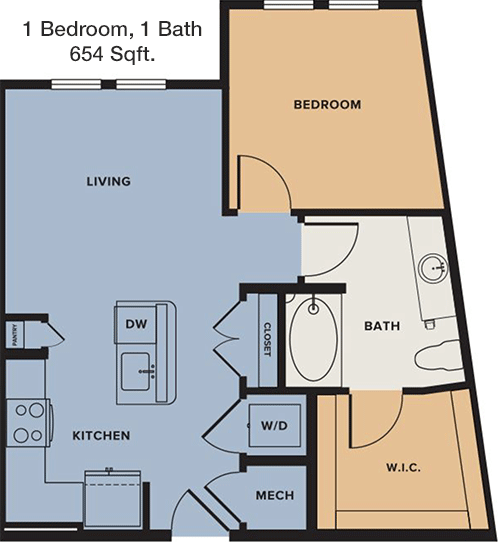 654 sq ft floorplan layout