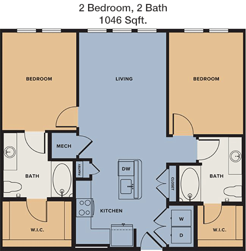 1,046 sq ft floorplan layout