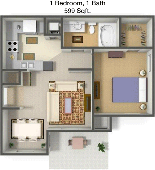 599 sq ft floorplan layout