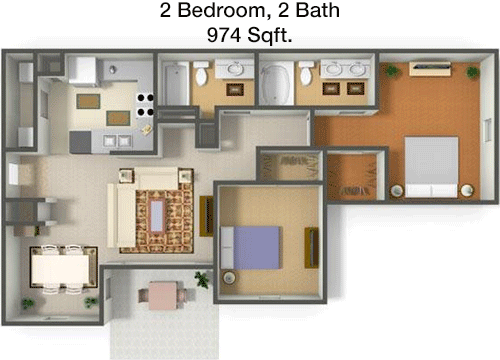 974 sq ft floorplan layout