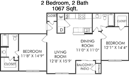 1,067 sq ft floorplan layout