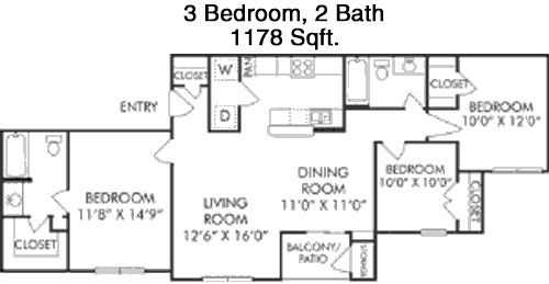1,178 sq ft floorplan layout