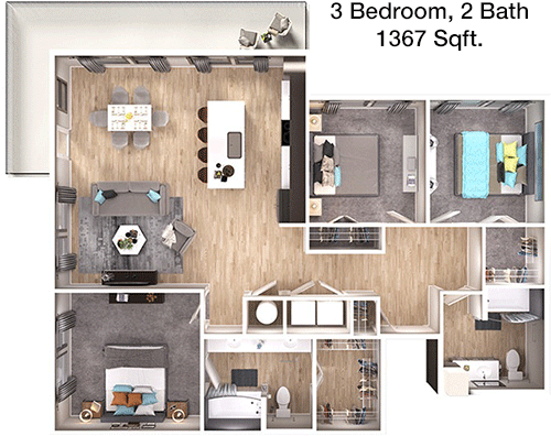 1,367 sq ft floorplan layout