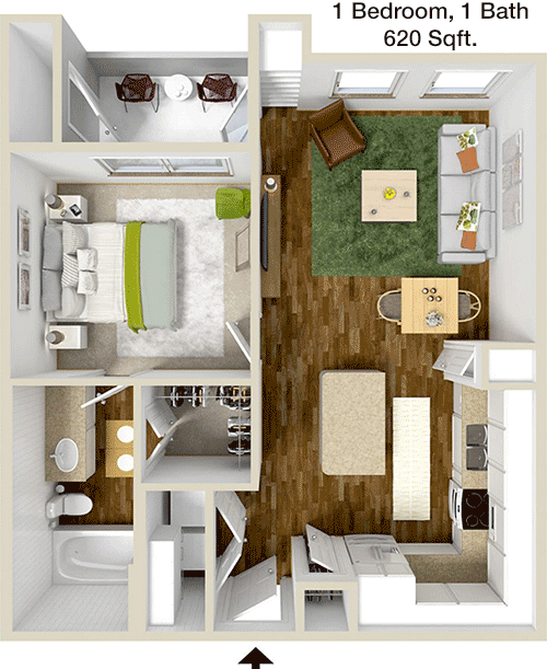 620 sq ft floorplan layout