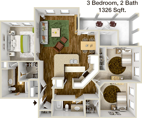 1,326 sq ft floorplan layout