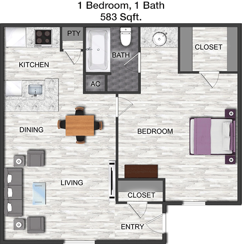 583 sq ft floorplan layout
