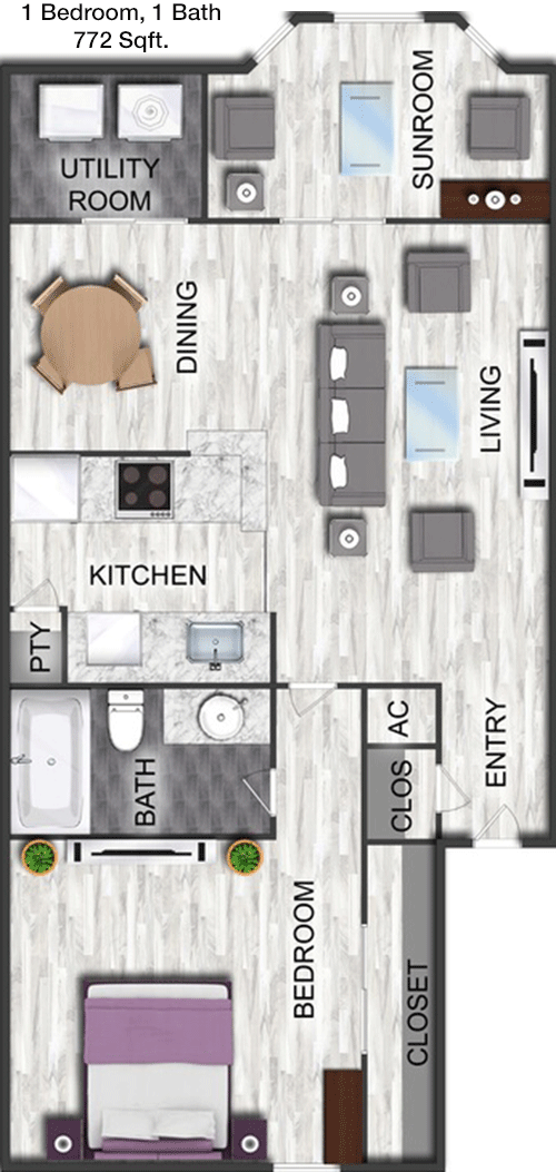 772 sq ft floorplan layout