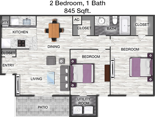 845 sq ft floorplan layout