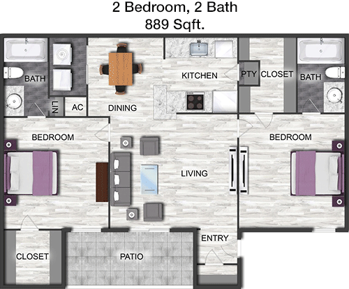 889 sq ft floorplan layout
