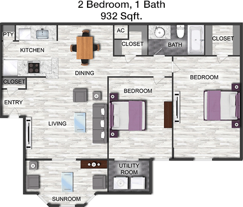932 sq ft floorplan layout