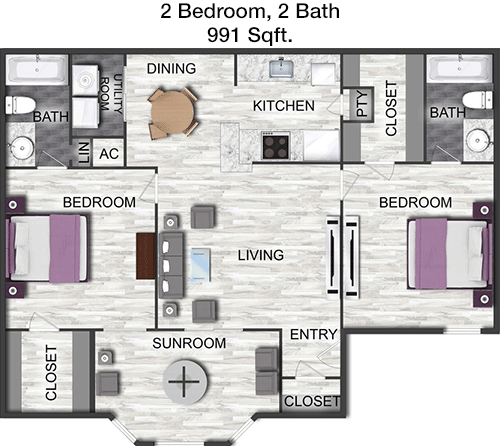 991 sq ft floorplan layout