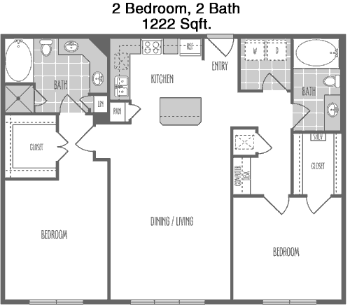 1,222 sq ft floorplan layout