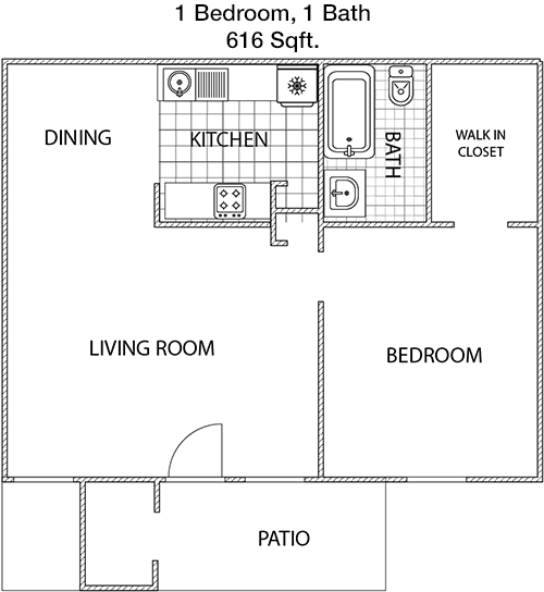 616 sq ft floorplan layout