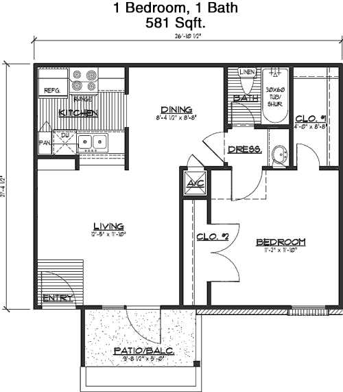 581 sq ft floorplan layout