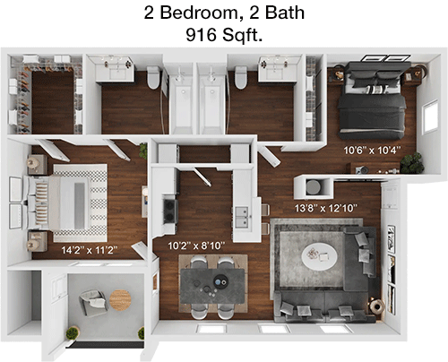 916 sq ft floorplan layout