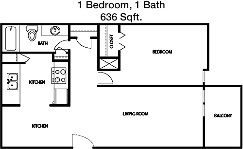 636 sq ft floorplan layout