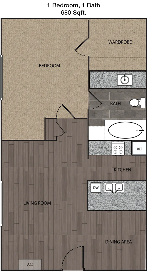 680 sq ft floorplan layout