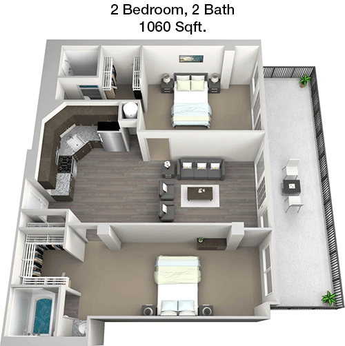 1,060 sq ft floorplan layout